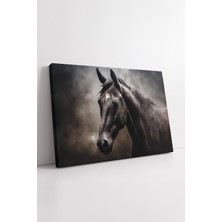 KOSS Dijital Koyu Tonlarda Güçlü At Portresi Sisli Arka Planlı Dramatic Etkili Modern Kanvas Tablo Dekoru