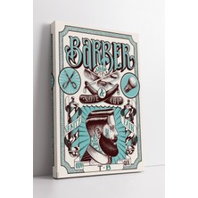 KOSS Dijital Berber Temalı Vintage Portre ve Tıraş Sembollü Kuaför Salonu Için Dekoratif Kanvas Tablo