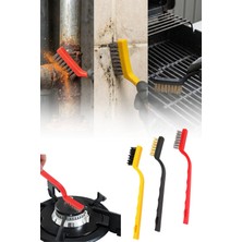 Privo 3 Parça Tel Fırça Seti Çelik Pirinç Naylon Pas Sökücü Ocak Fırın Izgara Detay Temizlik