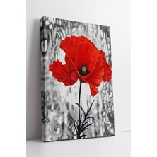 KOSS Dijital Kırmızı Gelincik Çiçeği Sanatsal Tek Çiçek Kompozisyonlu Modern Estetik Dekoratif Kanvas Tablo