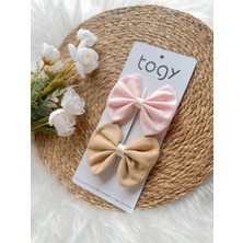 Aysskids Pudra ve Kahverengi Fiyonk Kız Çocuk Bebek Toka Seti