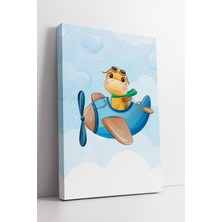 KOSS Dijital Uçak Kullanan Sevimli Dinozor Çocuk Odası Dekoratif Modern Çizimli Eğlenceli Kanvas Tablo