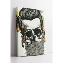 KOSS Dijital Çiçekli Kafatası Berber Figürü Modern Barber Shop Temalı Sanatsal Kanvas Duvar Dekoru