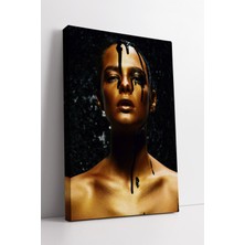 KOSS Dijital Altın Tenli Kadın Portre Sanatı Modern Artistik Siyah Akış Efektli Estetik Yüz Lüks Kanvas Tablo