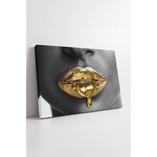 KOSS Dijital Altın Damlalı Dudak Minimal Siyah Beyaz Kontrast Modern Sanatsal Lüks Parlak Dekoratif Kanvas Tablo