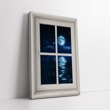 KOSS Dijital Ay ve Deniz Manzaralı Pencere Görünümlü Dekoratif Kanvas Tablo