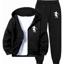 Punix Punıx Büyük Beden Özel Tasarım Kapüşonlu Fermuarlı Spor Baskılı %100 Pamuk Kışlık 2 Li Erkek Eşofman Takımı