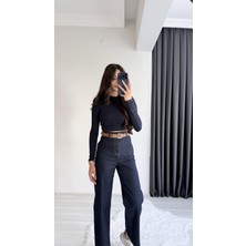 Sisley Koyu Mavi Kemerli Yüksek Bel Jean