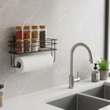 Octopus Bazaar Yapışkanlı Raflı Kağıt Rulo Havluluk Peçetelik Havlu Kağıltlık Siyah Banyo Mutfak Düzenleyici Raf