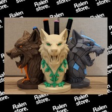 Ralen Kurt Kafası Tasarımlı 3D Baskı Kalemlik – Masaüstü Organizer ve Dekoratif Kalem Tutucu, Gamer/ofis Çalışma Masası Aksesuarı