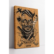 KOSS Dijital Vintage Skull Barber Çizimli Retro Erkek Berber Salonu Dekorasyonu Için Stilize Kanvas Tablo