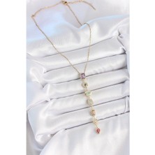 Stainles Steel Pirinç Gold Renk Zirkon Taşlı Baget Dekolte Model Kadın Kolye