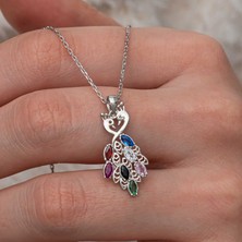 Katre46 Gümüş Renkli Taşlı Tavus Kuşu Kadın Kolye