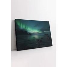 KOSS Dijital Aurora Işıklı Deniz Manzarası Kanvas Tablo, Kuzey Işıkları Tablo, Kutup Işıkları ve Deniz Kanvas