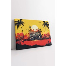 KOSS Dijital Çok Renkli Müzik Kanvas Tablo, Kaset Çalar Kanvas, Palmiye Ağaçları Tablo, Dekoratif Tablo