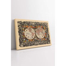 KOSS Dijital Vintage Görünümlü Dünya Haritası Ülke Bayrakları ve Tarihi Figürler Dekoratif Yatay Kanvas Tablo