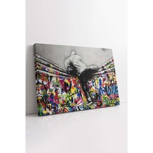 KOSS Dijital Banksy Grafiti Sokak Sanatı Renkli Duvardan Zıplayan Adam Sanatsal Dekoratif Kanvas Duvar Tablosu