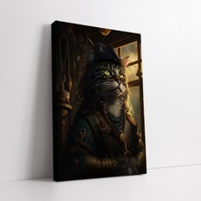KOSS Dijital Korsan Kedi Portresi Dekoratif Kanvas Tablo, Korsan Gemisi ve Kedi Tablosu Genç Oyun Odası Için