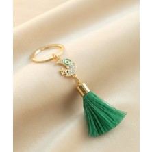 Beepoint Yeşil Püskül Detaylı Gold Tasarım Anahtarlık Çanta Süsü