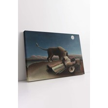 KOSS Dijital Henri Rousseau Uyuyan Çingene Kanvas Tablo, Ünlü Ressam Lüks Kanvas Tablo, Çölde Aslan ve Insan Lüks