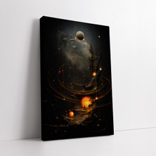 KOSS Dijital Siyah ve Altın Tonlarda Soyut Minimalist Evren Uzay Güneş ve Dünya Dekoratif Kanvas Duvar Dekoru