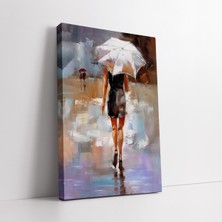 KOSS Dijital Yağmurda Yürüyen Kadın Yağlı Boya Görünümlü Dekoratif Soyut Kanvas Tablo, Ev Ofis Antre Için Dekor