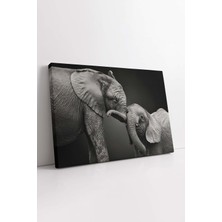 KOSS Dijital Fil Ailesi Kanvas Tablo, Yavru Fil Tablo, Dekoratif Fil Portresi Kanvas, Premium Kalite, Dekor Tablo