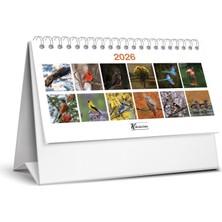 GENC DIJITAL BASKI Keskin 2026-MTK-824 Karton Üçgen Masa Takvim-Kuşlar