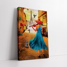 KOSS Dijital Paris Eyfel Sokağı Violin Çalan Kadın Kanvas Tablo