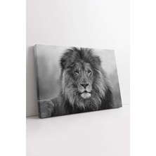 KOSS Dijital Siyah Beyaz Aslan Kanvas Tablo, Vahşi Yaşam Kanvas, Yırtıcı Aslan Tablo, Ormanlar Kralı Tablo