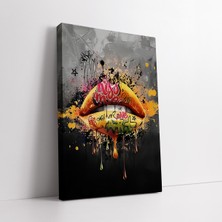 KOSS Dijital Graffiti Desenli Soyut Altın Dudak Dekoratif Kanvas Tablo, Ev Salon Antre Yatak Odası Için Dekor