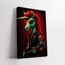 KOSS Dijital Gitarist Unicorn Punk Rock Kanvas Tablo, Müzik Odası Enstrüman Dekoratif Tablo, Lüks Kanvas