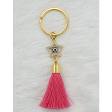 Beepoint Pembe Püskül Detay Gold Tasarım Anahtarlık Çanta Süsü