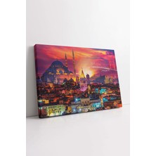 KOSS Dijital Galata Kulesi Süleymaniye Camii Boğaz Köprüsü Istanbul Gece Manzarası Dekoratif Yatay Kanvas Tablo