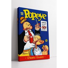 KOSS Dijital Retro Çizgi Roman Stilinde Komik Berber Sahnesi Renkli Eğlenceli Vintage Dekoratif Kanvas Tablo