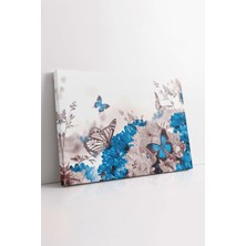 KOSS Dijital Mavi Kelebekler Kanvas Tablo, Mavi Çiçekler Kanvas, Kelebek Tablo, Ofis Salon Yatak Odası Antre