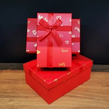 Die Grup Dikdörtgen 3'lü Kırmızı Hediye Kutusu DIEGRP-RSKRGLT34