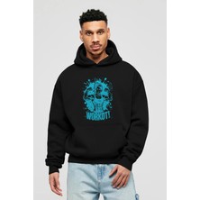 Ankhises Gym , Spor , Fitness Serisi 77 Ön Baskılı Siyah Hoodie Oversize Kapüşonlu Sweatshirt Erkek Kadın