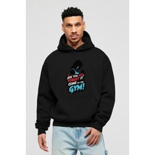 Ankhises Gym , Spor , Fitness Serisi 26 Ön Baskılı Siyah Hoodie Oversize Kapüşonlu Sweatshirt Erkek Kadın