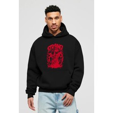 Ankhises Gym , Spor , Fitness Serisi 64 Ön Baskılı Siyah Hoodie Oversize Kapüşonlu Sweatshirt Erkek Kadın