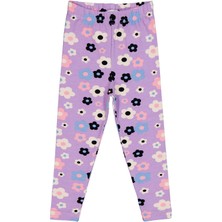 Civil Girls Büyük Çiçek Baskılı 2-5 Yaş Tayt - Lila 3-4 Yaş