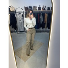 Ecenin Favorileri Bej Geniş Kesik Paça Wide Leg Kadın Jean Pantolon