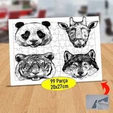 Asilmeydan Çizimsel Siyah Beyaz Hayvanlar 99 Parça Puzzle Yapboz Tablo-9766