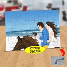 Asilmeydan Sahilde At Üstünde Romantik Çift 99 Parça Puzzle Yapboz Tablo-72112