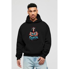 Ankhises Gym , Spor , Fitness Serisi 62 Ön Baskılı Siyah Hoodie Oversize Kapüşonlu Sweatshirt Erkek Kadın