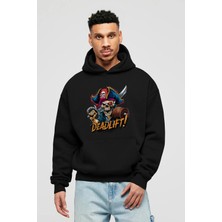 Ankhises Gym , Spor , Fitness Serisi 53 Ön Baskılı Siyah Hoodie Oversize Kapüşonlu Sweatshirt Erkek Kadın