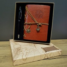 Katre46 Pusula Baskılı Deri Defter Kalem Seti