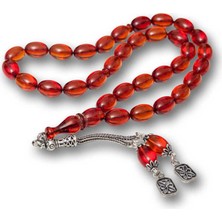 Katre46 Gümüş Püsküllü Ateş Kehribar Tesbih