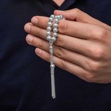 Katre46 Gümüş Yuvarlak Çizgili Erkek Tesbih