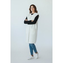 Ece Giyim Kadın Cepli Önden Yarım Düğmeli Angora Yelek